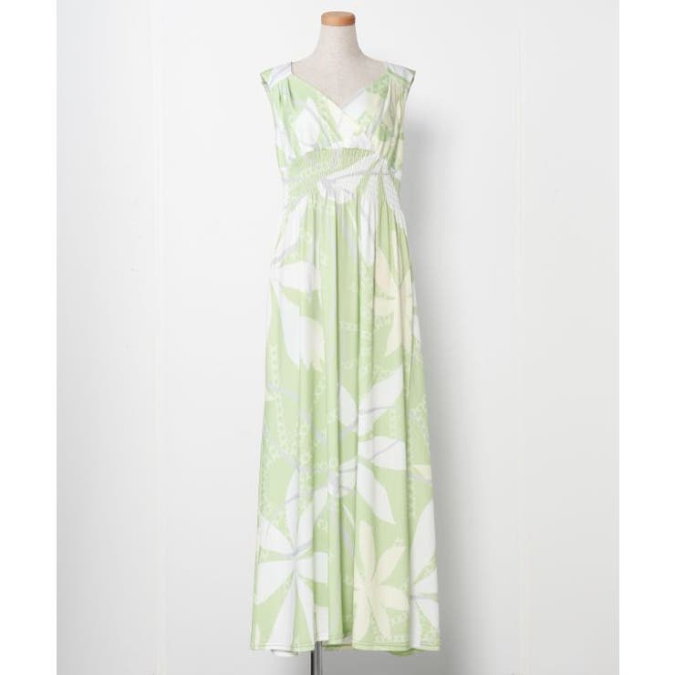 モスグリーン | 【マウナロア】Ocean Blue Bird ティアレトアノースリーブドレス | アミナコレクション 