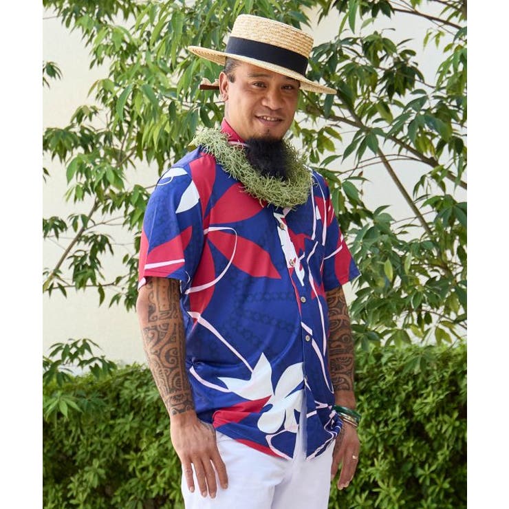 ネイビー | 【マウナロア】Ocean Blue Bird ティアレトアメンズシャツ | アミナコレクション 