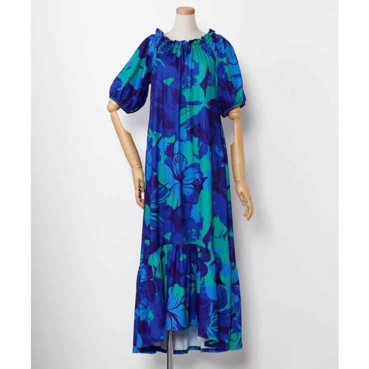 ブルー | 【マウナロア】Ocean Blue Bird プアアロアロVスリーブドレス | アミナコレクション 