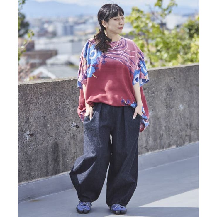 Kaya カヤ 井原デニム デニムもんぺパンツ ワイド カヤ】井原デニム ワイドもんぺパンツ ダークインディゴブルー