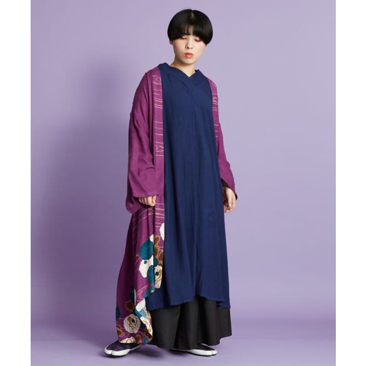 カヤ】冬牡丹 着物風ロング羽織り UVカット加工[品番：ACNW0015400 