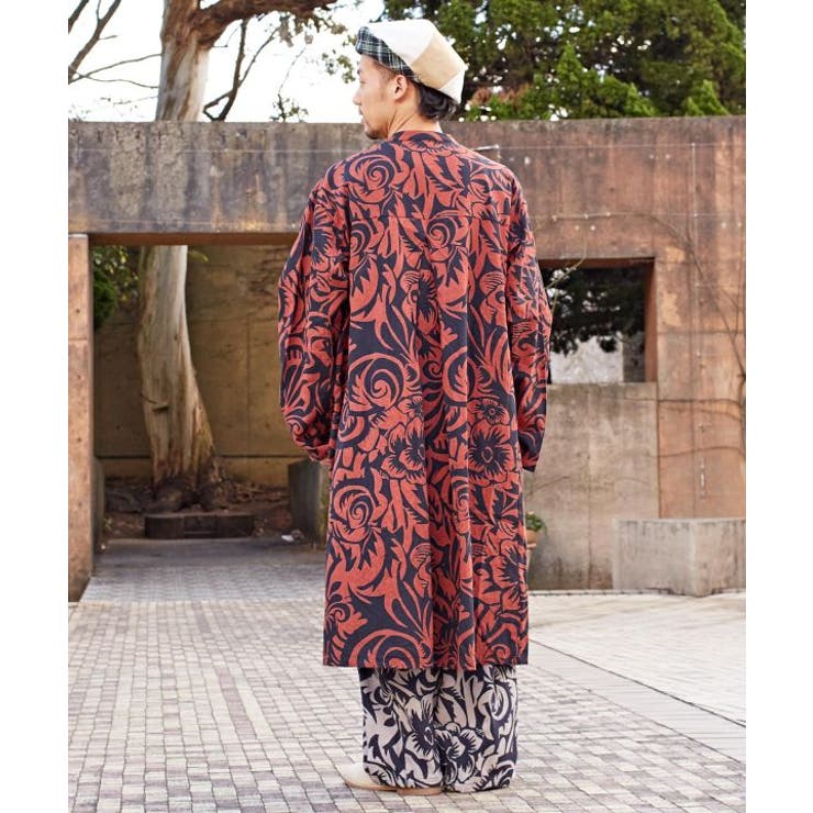 チャイハネ】ボタニカル柄バンドカラーMEN'Sコート[品番