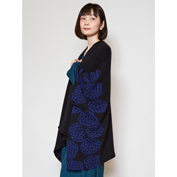 【カヤ】attakee 菊紋羽織り　ビッグシルエットニットカーディガン カヤ】-attakee- 菊紋羽織り ビッグシルエットニットカーディガン[品番