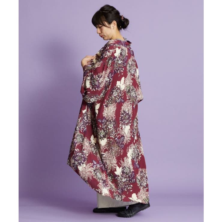 カヤ】こぼれ菊 着物風長羽織り UVカット加工[品番:ACNW0015095 カヤ】こぼれ菊 着物風長羽織り UVカット加工[品番:ACNW0015095