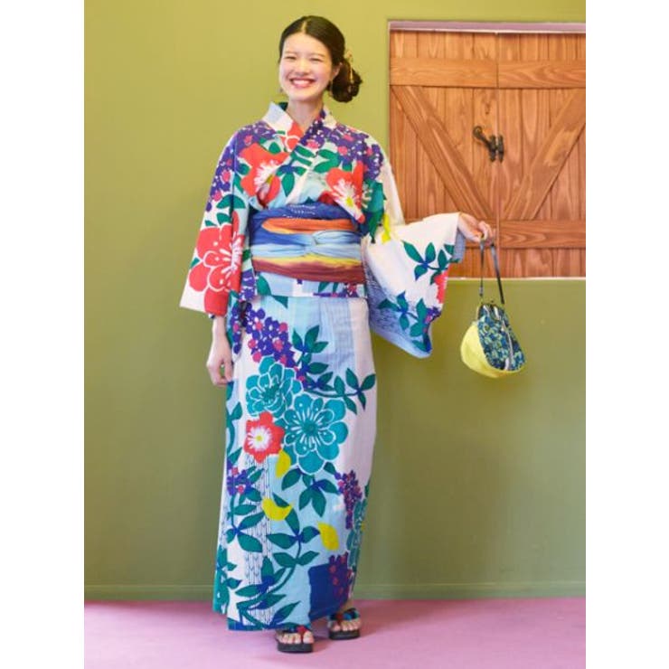 最終お値下げ⭐️チャイハネ　アジアンエスニック　セパレート浴衣　蓮の花レディース チャイハネ】カラフルフラワーセパレート浴衣 オレンジ