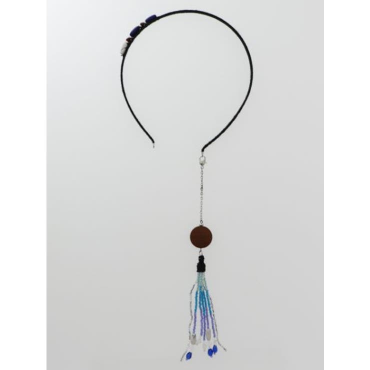 ブルー | 【チャイハネ】グラデーションビーズフリンジチャーム付きカチューシャ | アミナコレクション