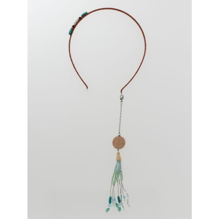 ターコイズブルー | 【チャイハネ】グラデーションビーズフリンジチャーム付きカチューシャ | アミナコレクション