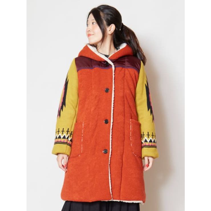 チャイハネ】ジャガードニットパッチワークロングコート[品番 