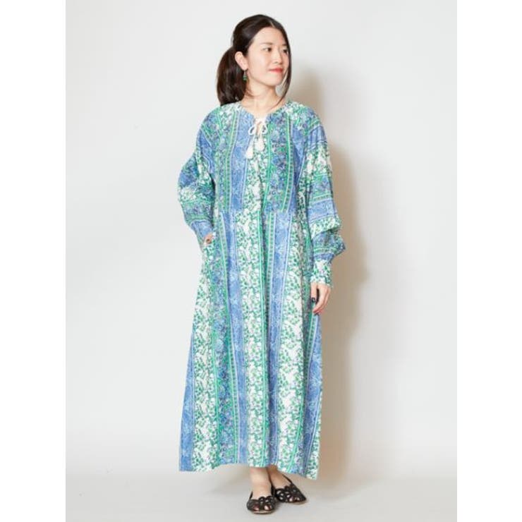 チャイハネ】ペイズリー柄コットンロングワンピース[品番：ACNW0006591  