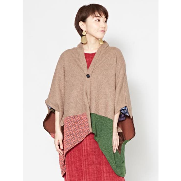 チャイハネ】異素材ミックスパッチワークカーディガン[品番