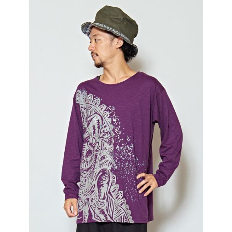 パープル | 【チャイハネ】ガネーシャプリントメンズTシャツ | アミナコレクション