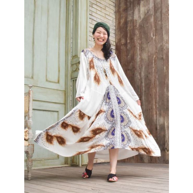 チャイハネ Yul 孔雀柄プリント変形ワンピース 品番 Acnw チャイハネ チャイハネ のレディースファッション通販 Shoplist ショップリスト