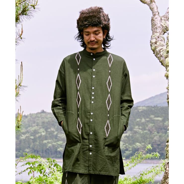 チャイハネ】ネイティブ柄刺繍MEN'Sバンドカラーロングシャツ[品番：ACNW0016972]｜チャイハネ のメンズファッション通販｜SHOPLIST（ショップリスト）
