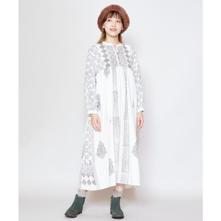 チャイハネ】ブロックプリント ビブレワンピース[品番