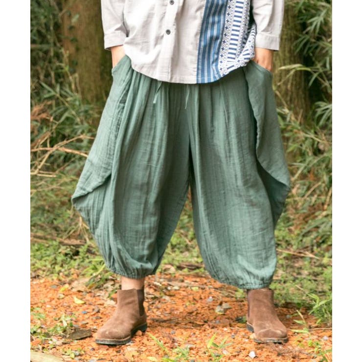 グリーン | 【チャイハネ】ダブルガーゼMEN'S変形パンツ | アミナコレクション
