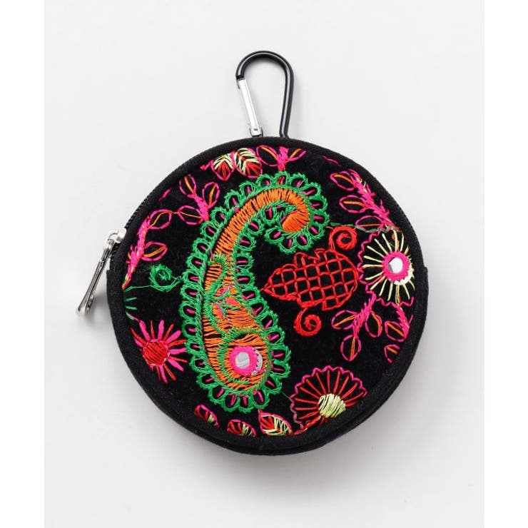 ブラック | 【チャイハネ】アラウンドミラー刺繍ポーチ | アミナコレクション 