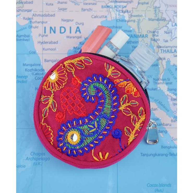 ピンク | 【チャイハネ】アラウンドミラー刺繍ポーチ | アミナコレクション 