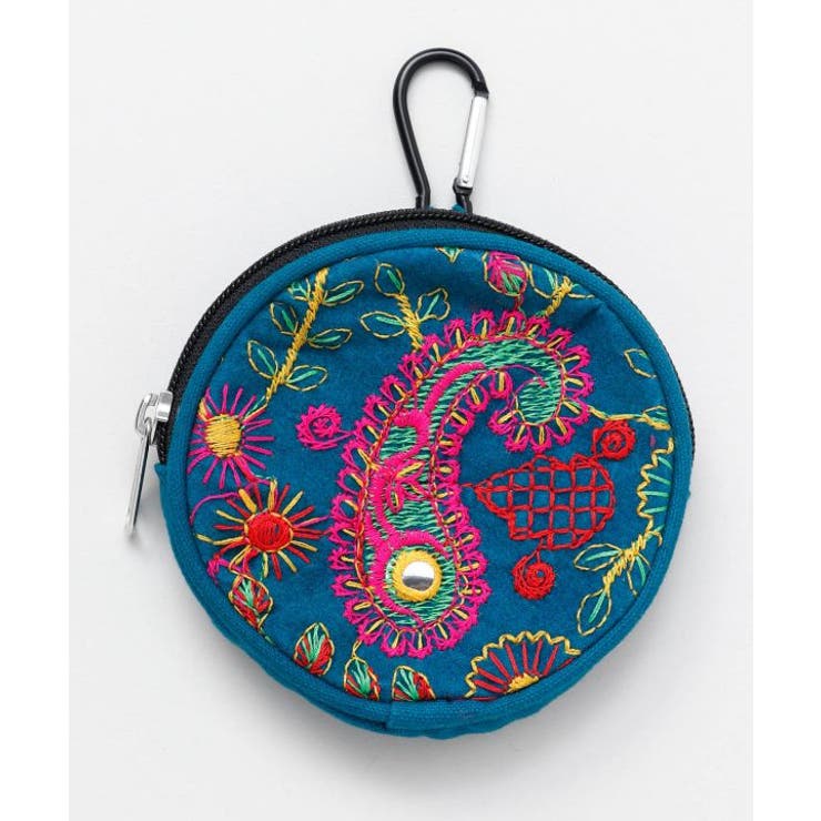 ターコイズブルー | 【チャイハネ】アラウンドミラー刺繍ポーチ | アミナコレクション 