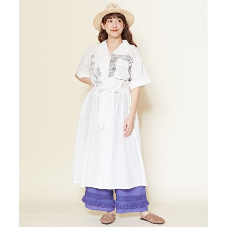 チャイハネ】ラリシュブロックプリントシャツワンピース[品番