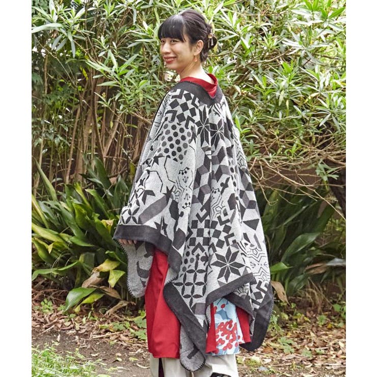 倭物やカヤ 和小紋合わせストール レッド（カヤのニット衣料