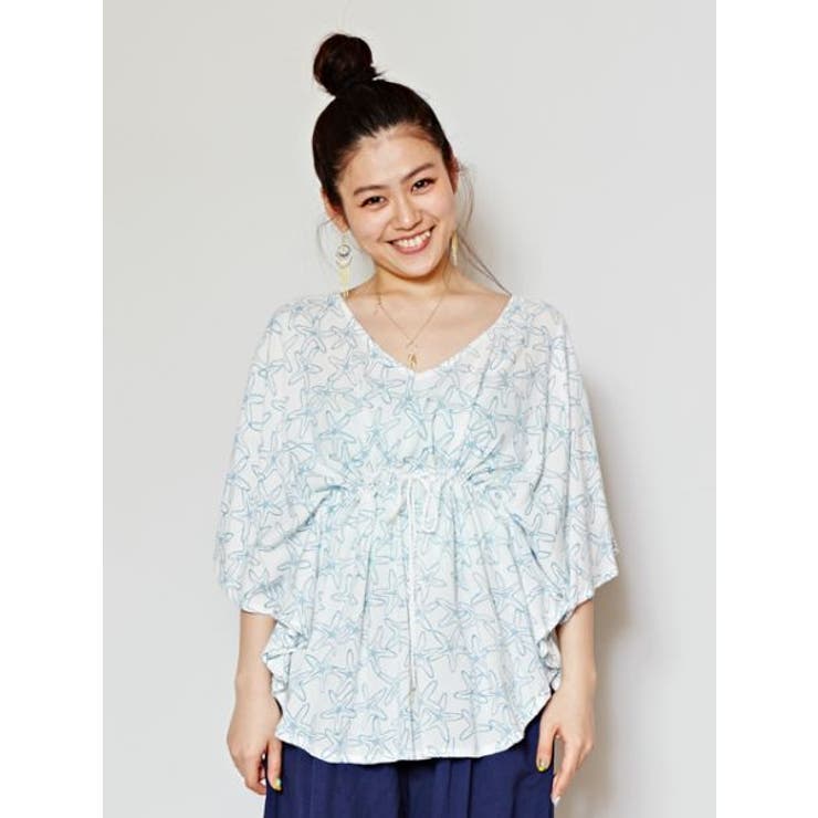 ホワイト | 【Kahiko】スターフィッシュ柄ビッグシルエットトップス | アミナコレクション