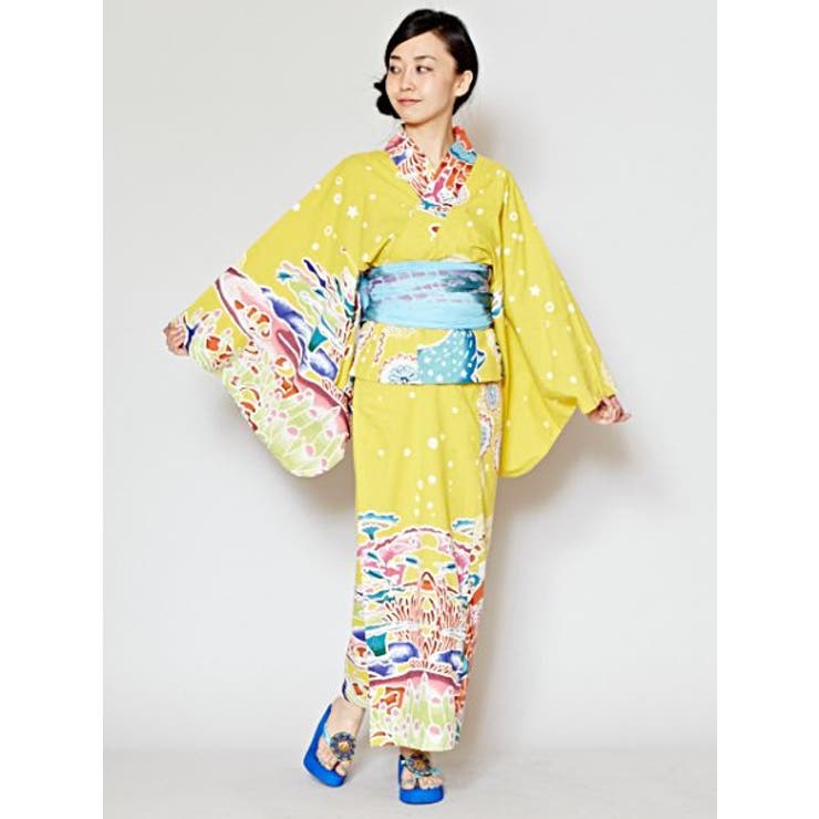 再再販！ チャイハネ】沖縄紅型風ユートピアセパレート浴衣[品番 着物・浴衣