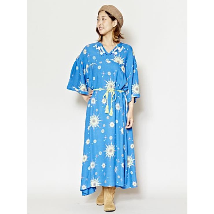 ターコイズブルー | 【チャイハネ】イスラミック風プリントワンピース | アミナコレクション