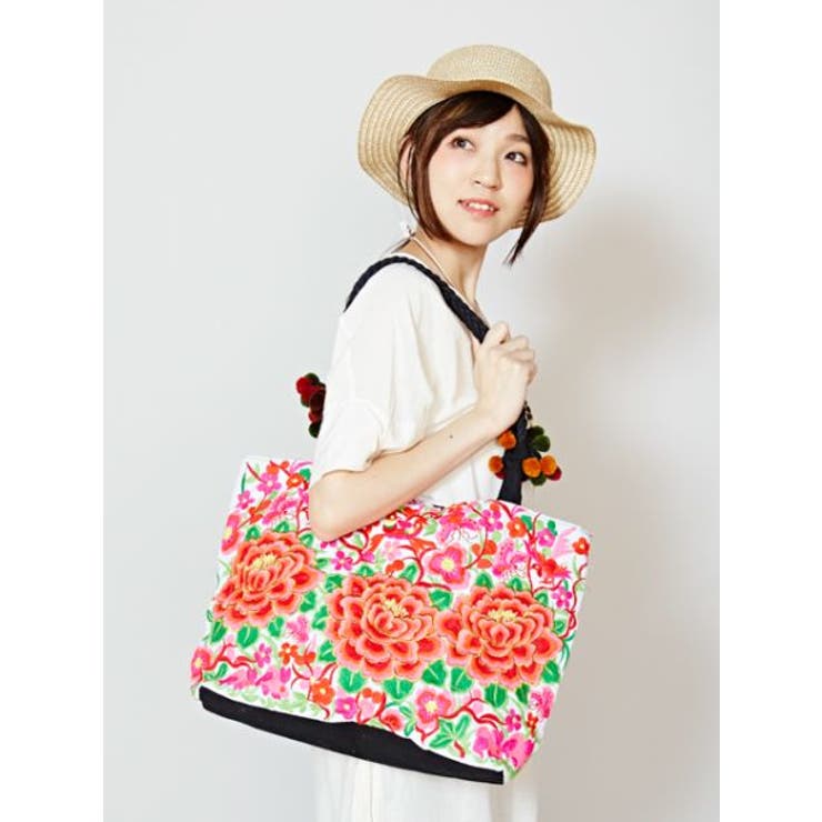 チャイハネ】モン族花刺繍BIGトートバッグ[品番：ACNW0007011