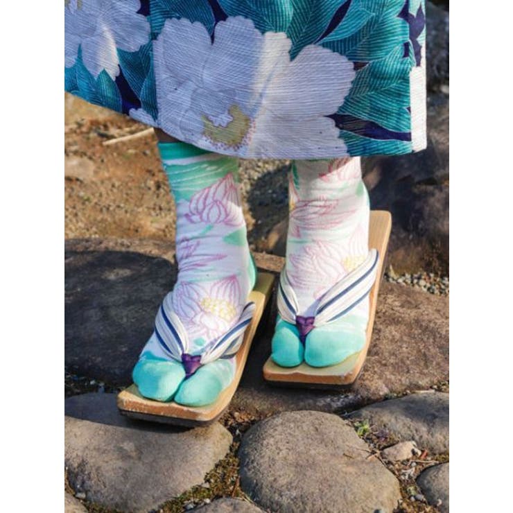 ホワイト×グリーン | 【カヤ】蓮池足袋くつ下23～25cm | アミナコレクション 