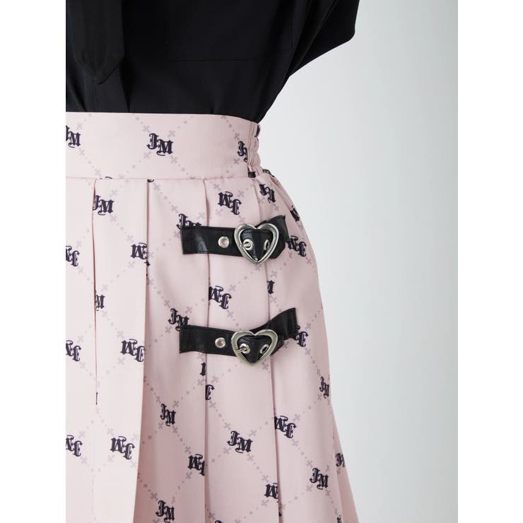 ピンク】モノグラムプリントプリーツスカート[品番：ALDW0023372