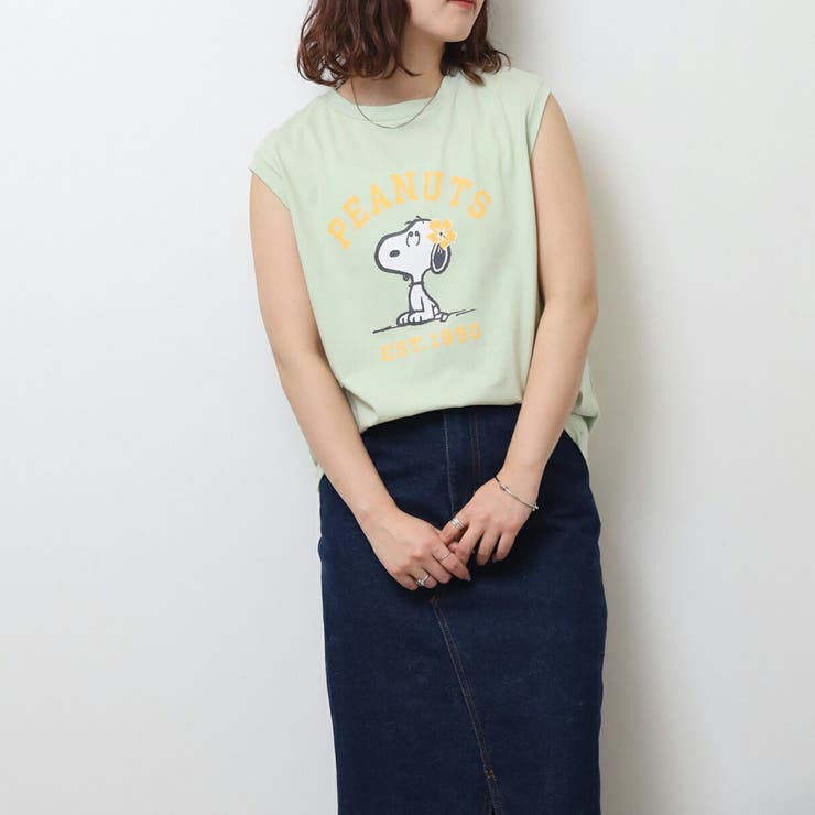 スヌーピー プリント ノースリーブ Tシャツ 夏 SNOOPY PEAUTS