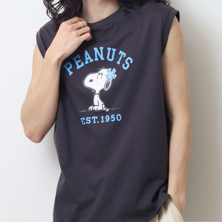 スヌーピー プリント ノースリーブ Tシャツ 夏 SNOOPY PEAUTS