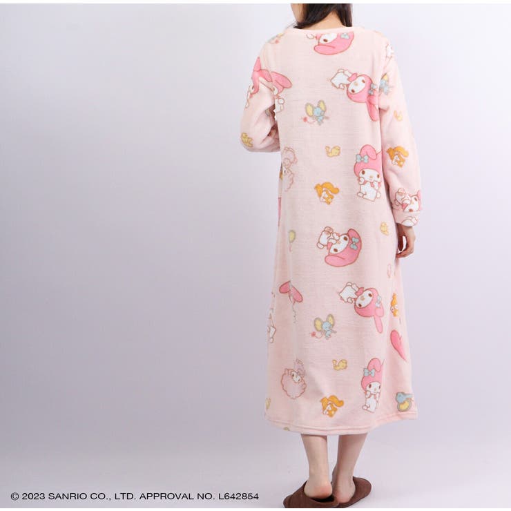 サンリオ マイメロ マイメロディ ピンク 大人用 ワンピース マイメロ マイメロディ ワンピース 長袖 プリント 部屋着[品番