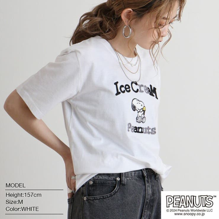 スヌーピー Tシャツ 半袖 刺繍 トップス SNOOPY PEANUTS | CharaBasket | 詳細画像2 