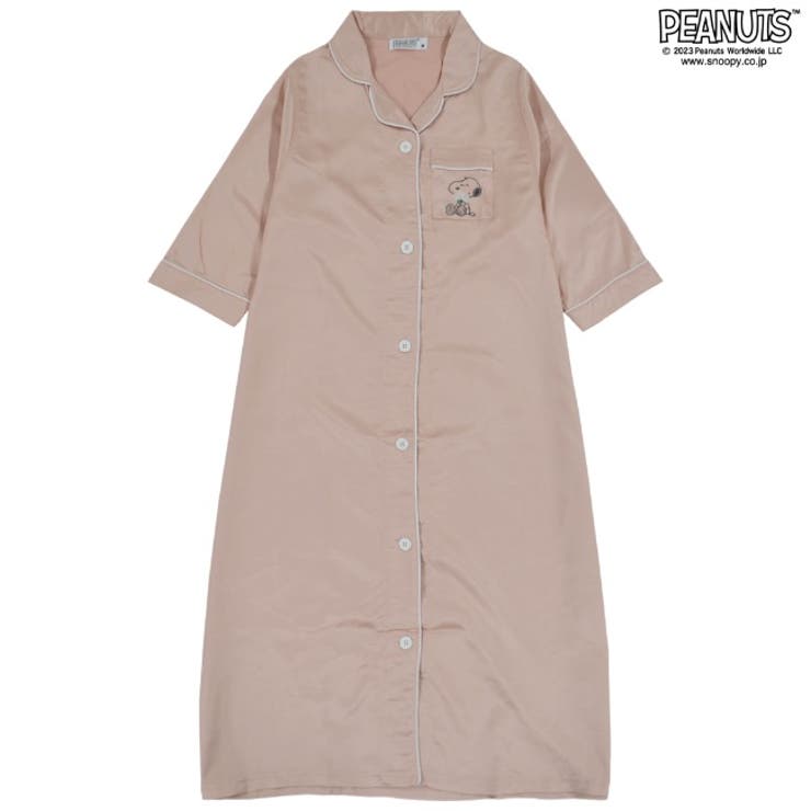 スヌーピー ワンピース 部屋着 レディース 七分袖 サテン 刺繍 PEANUT | CharaBasket | 詳細画像5 