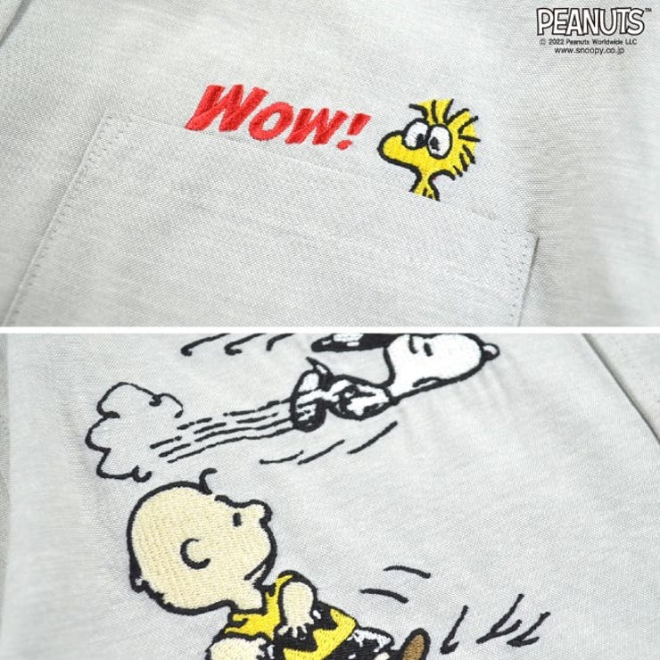 スヌーピー 半袖シャツ 刺繍 PEANUTS ポケット付き | CharaBasket | 詳細画像5 