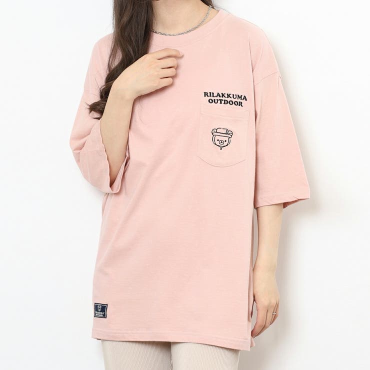 リラックマアウトドア 刺繍ポケット付オーバーサイズTシャツ 半袖 | CharaBasket | 詳細画像2 