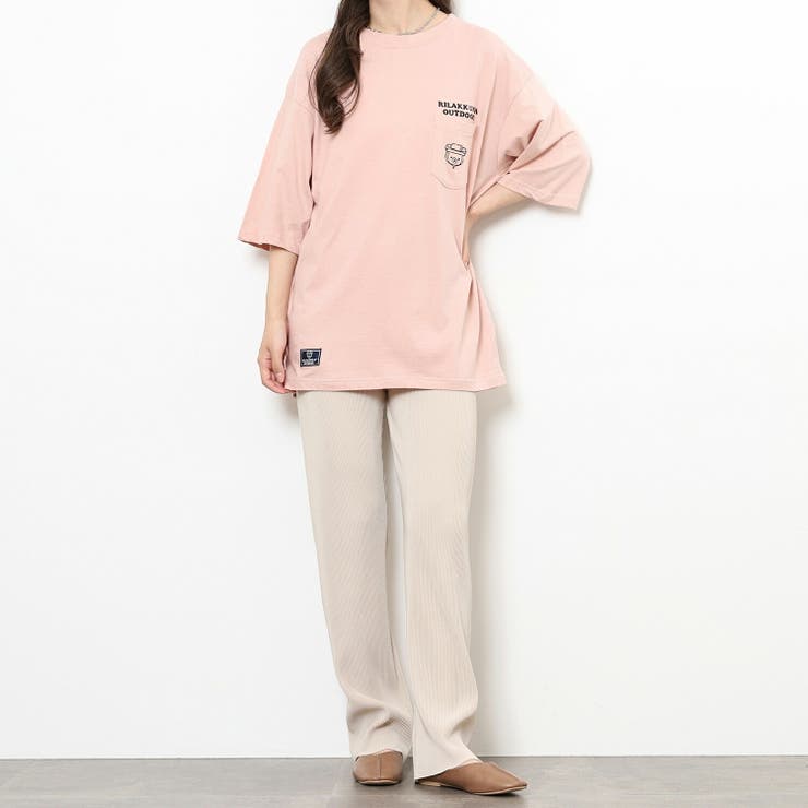 リラックマアウトドア 刺繍ポケット付オーバーサイズTシャツ 半袖 | CharaBasket | 詳細画像3 