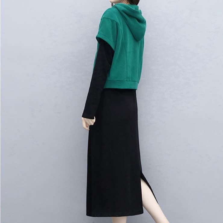 パーカー×レイヤードワンピースSET 秋 冬 | Alvia | 詳細画像4 