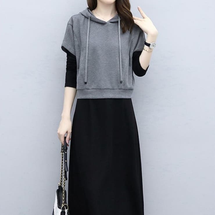 パーカー×レイヤードワンピースSET 秋 冬 | Alvia | 詳細画像7 