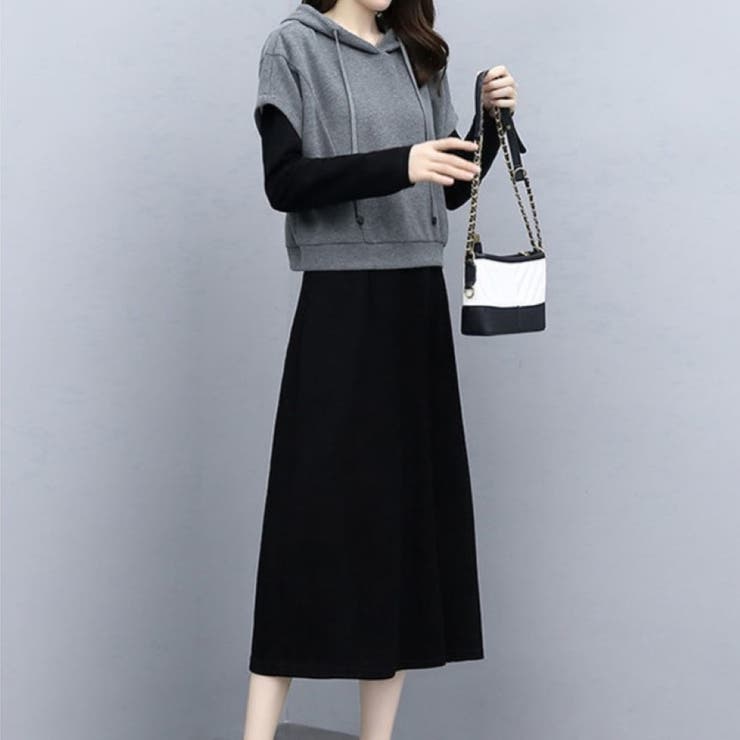 パーカー×レイヤードワンピースSET 秋 冬 | Alvia | 詳細画像8 