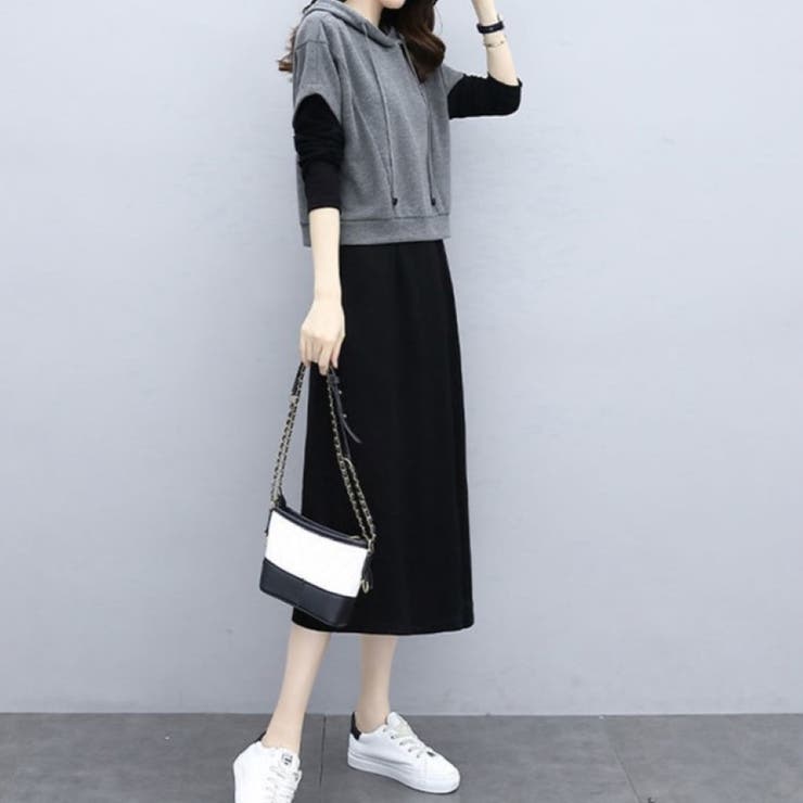 GRY | パーカー×レイヤードワンピースSET 秋 冬 | Alvia
