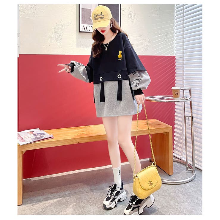 レイヤード風 長袖トレーナー韓国ファッション | Alvia | 詳細画像4 