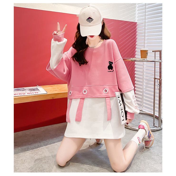 レイヤード風 長袖トレーナー韓国ファッション | Alvia | 詳細画像7 