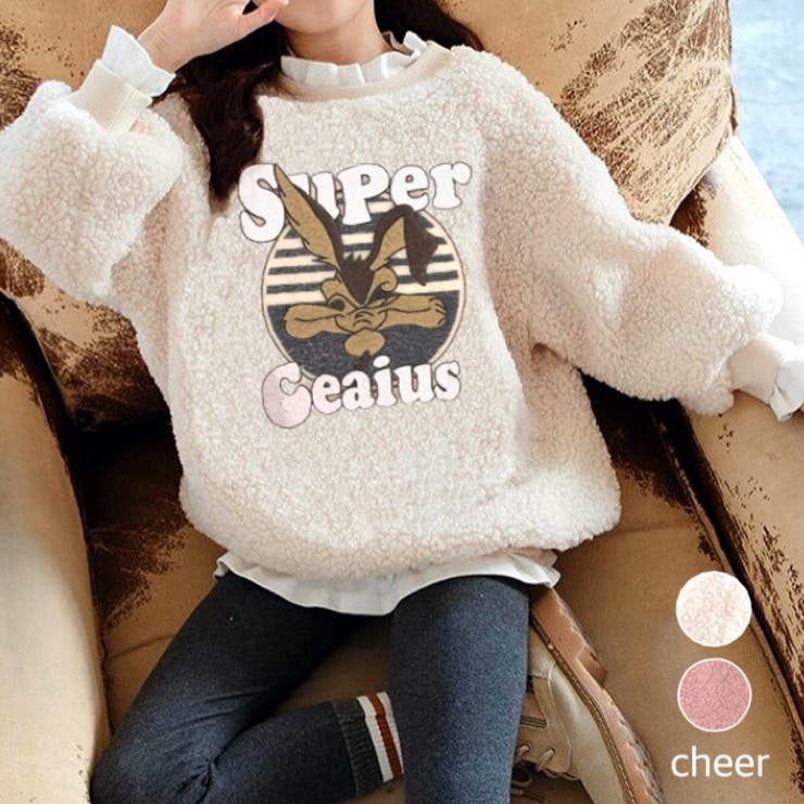 レイヤード風ボアプリントトレーナーレギンスSET 秋 冬[品番：CROW0000979]｜CHEER（チアー）のキッズファッション 通販｜SHOPLIST（ショップリスト） ガールズ服 秋 女の子 衣装 2枚 パーカー プルオーバー スウェットシャツ+パンツ+レギンス 冬セット サイズ4-8歳 小さな女の