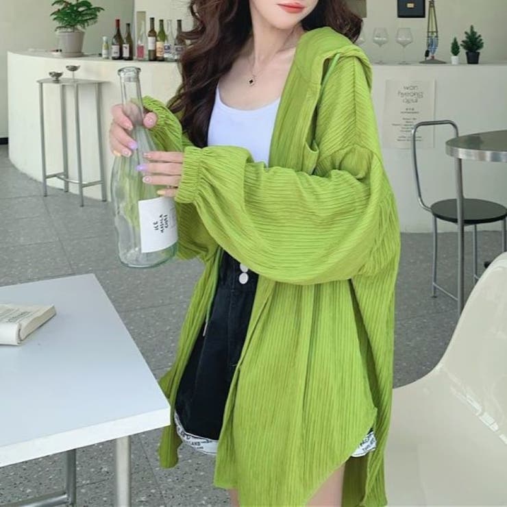 フード付きシワ加工ルーズシアーシャツ 春 夏[品番：CROW0000890  