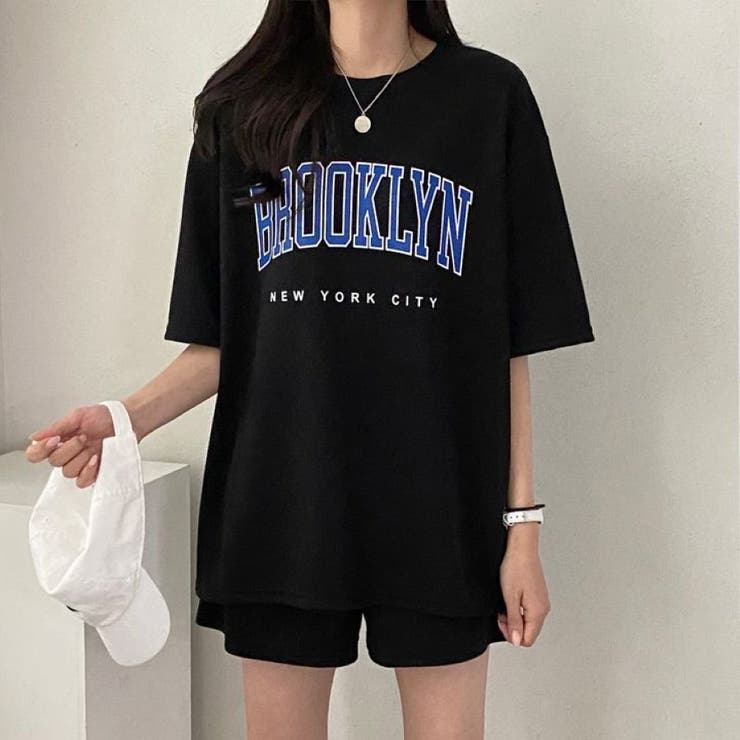 BROOKLYNプリントルーズTシャツ×ショートパンツSET 春 夏[品番