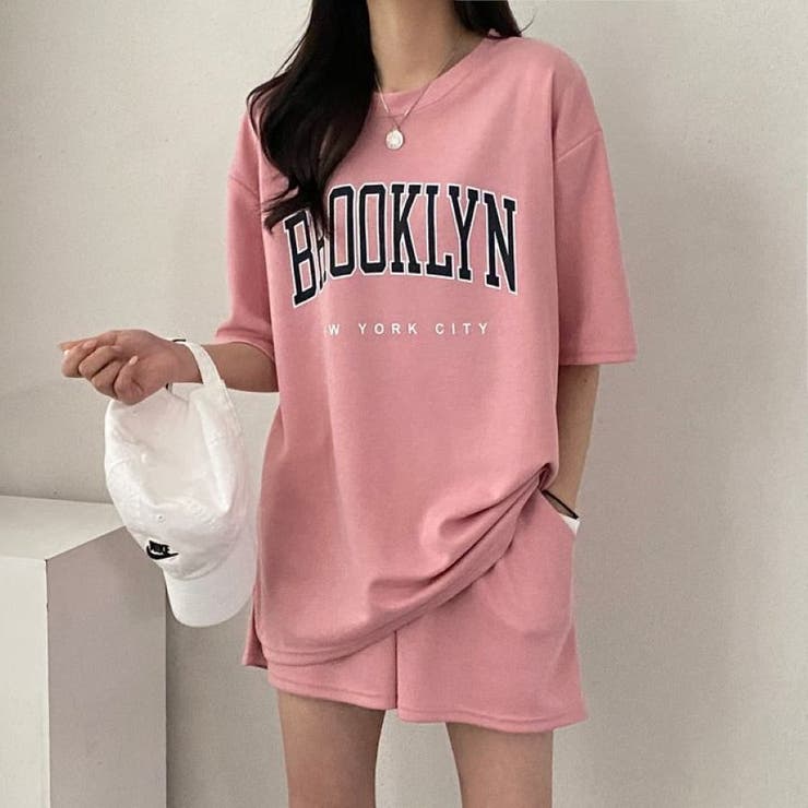 ピンク | BROOKLYNプリントルーズTシャツ×ショートパンツSET 春 夏 | CHEER【WOMEN】