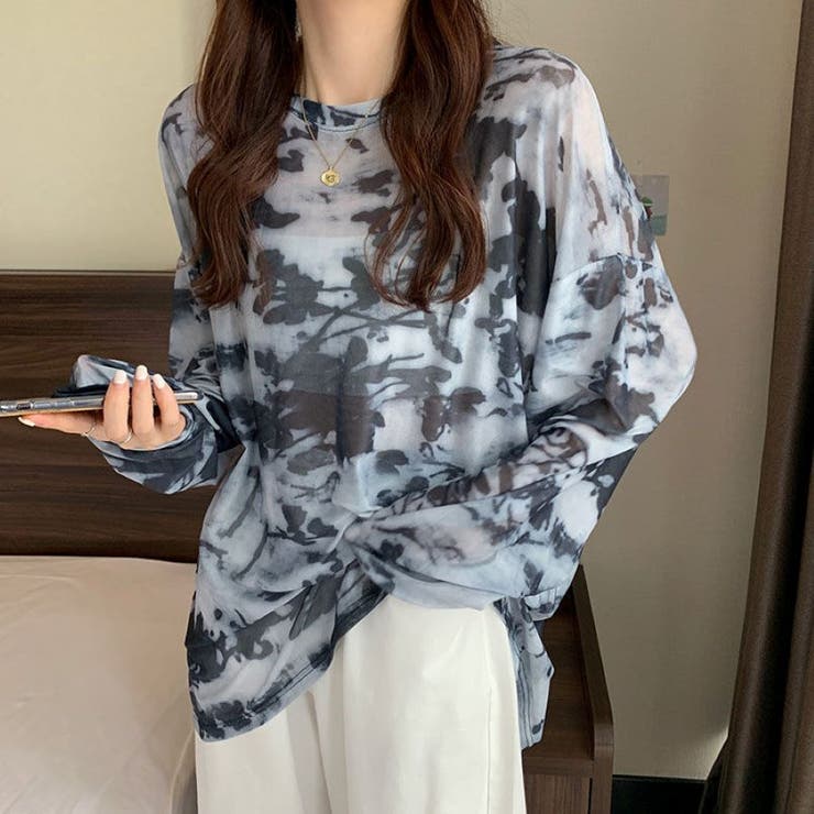 ブラック | ニュアンス柄シアールーズトップス 春 夏 | Alvia