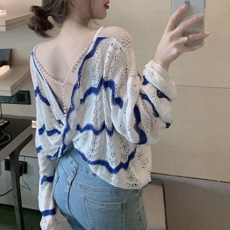 2WAYウェーブ柄透かしツイストトップス 春 夏 | Alvia | 詳細画像10 